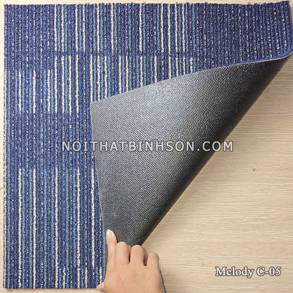 Thảm trải sàn Melody C-05 màu xanh dương sọc kẻ be - 2
