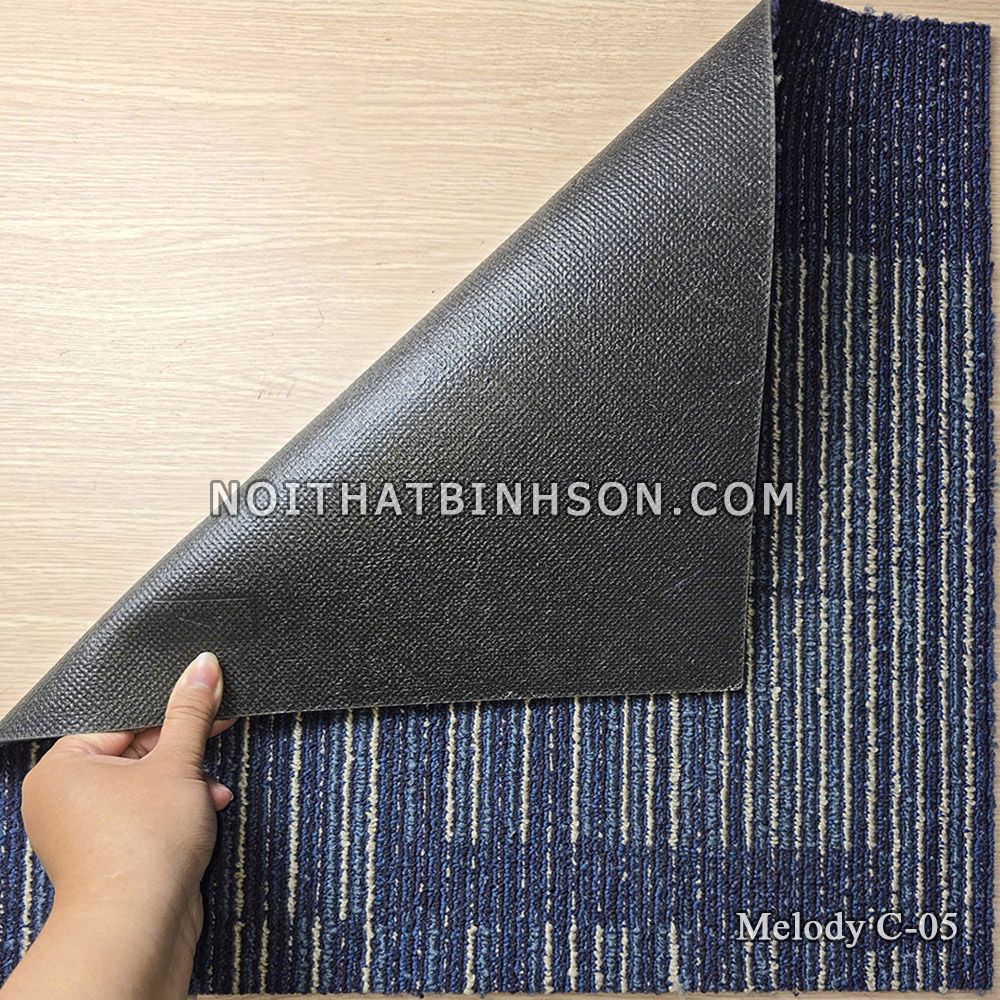 Thảm trải sàn Melody C-05 màu xanh dương sọc kẻ be - 3