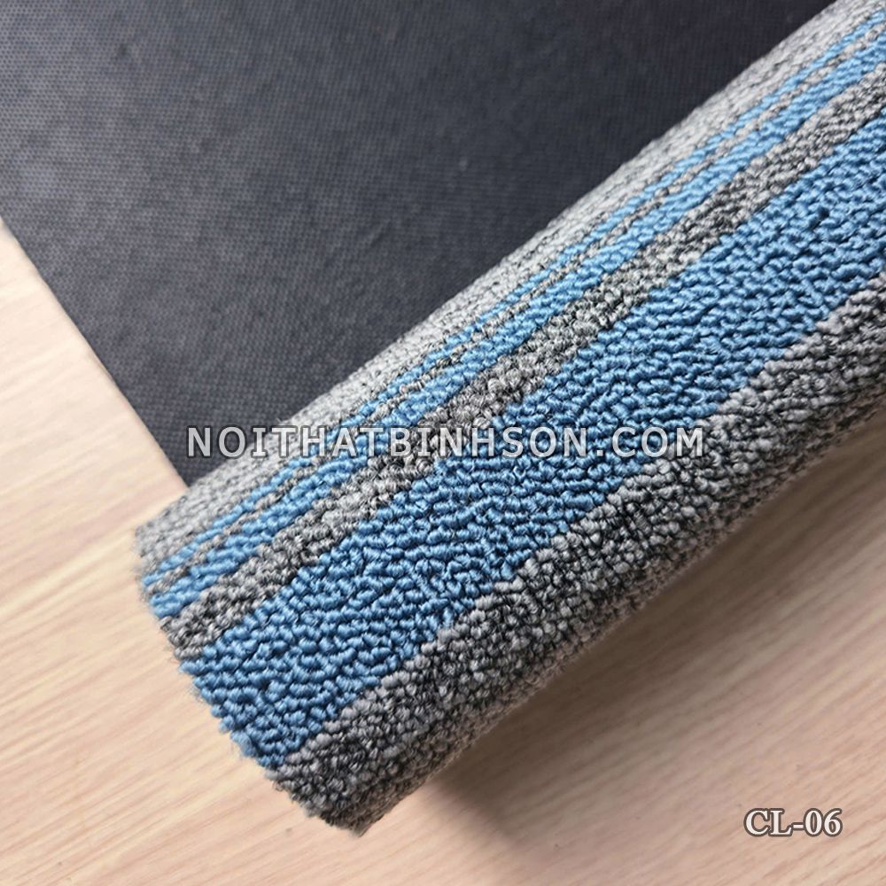 Thảm trải sàn CL-06 màu xám sọc kẻ xanh dương - 1
