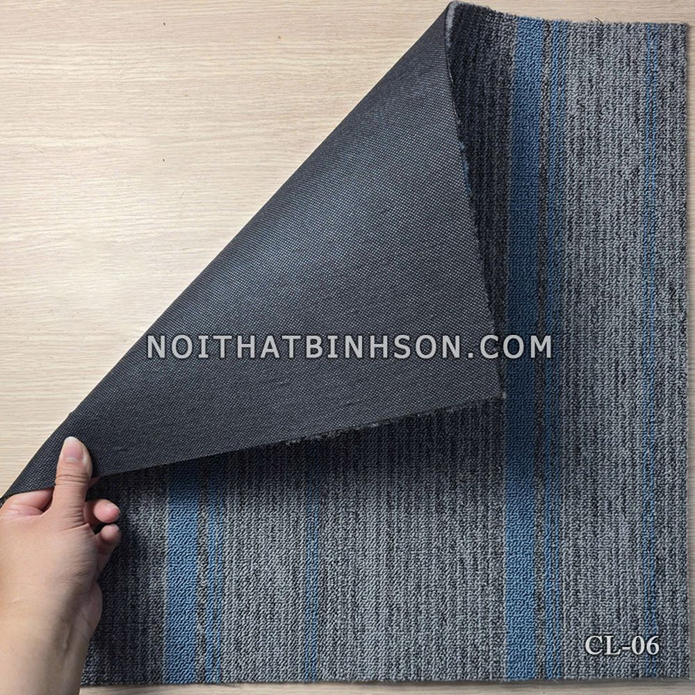 Thảm trải sàn CL-06 màu xám sọc kẻ xanh dương - 3